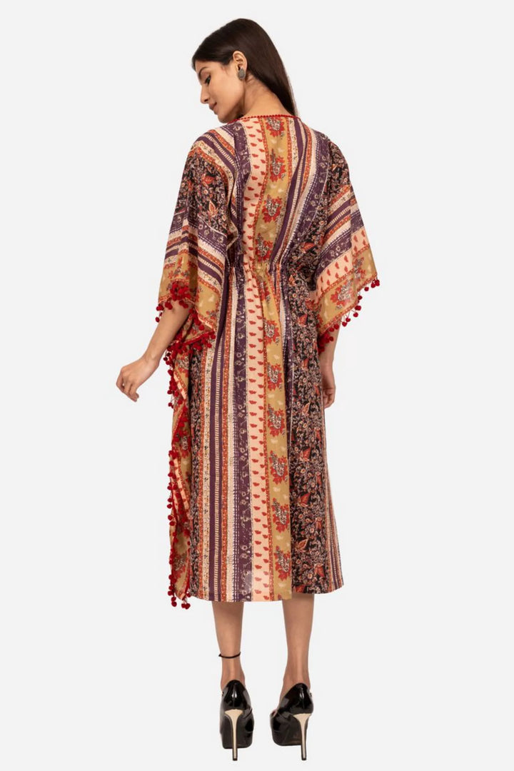 Purple and red multicolor printed kaftan dress