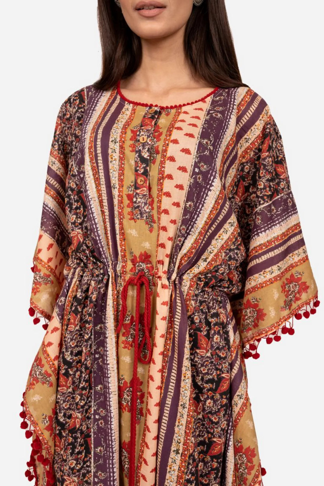 Purple and red multicolor printed kaftan dress