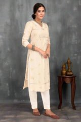 Cream Foil Print Cotton Kurta
