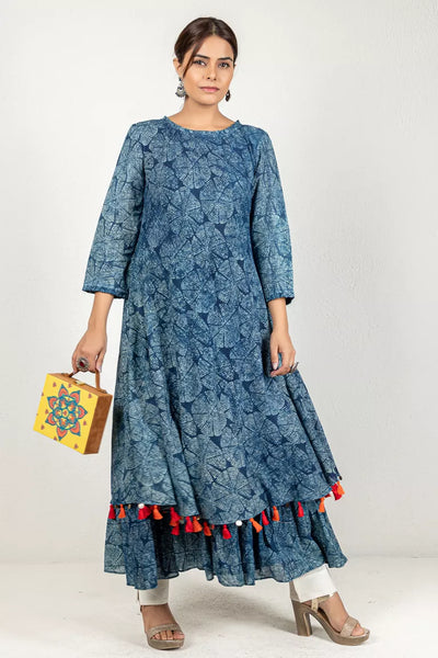 Indigo Dress In Hand Block Dabu Print