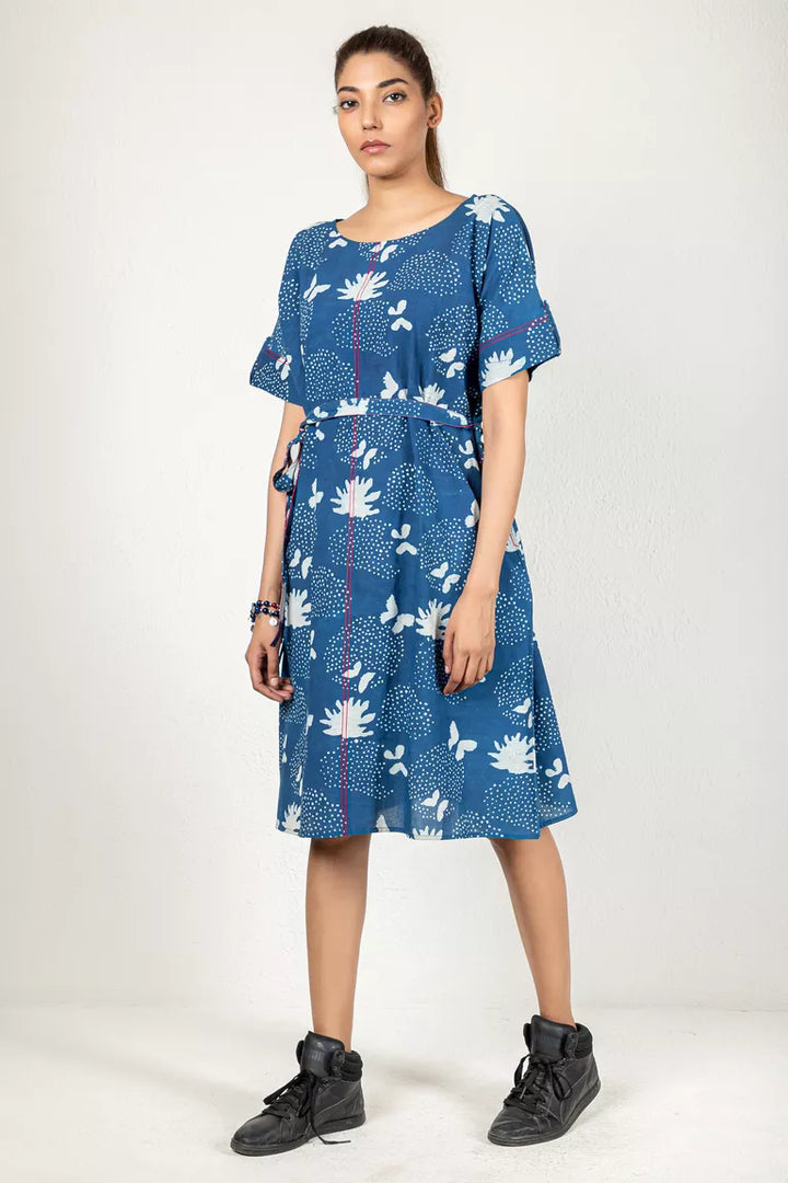 Indigo-Colored Dabu Printed Dress