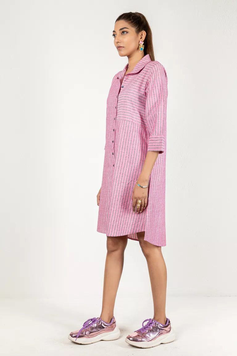 Pink Woven Striped Dress