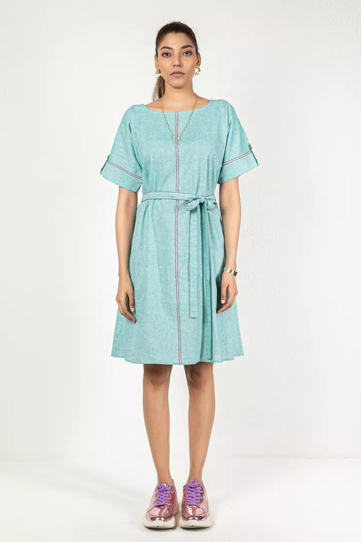 Two-Tone Yarn Dyed Sea-Green Dress