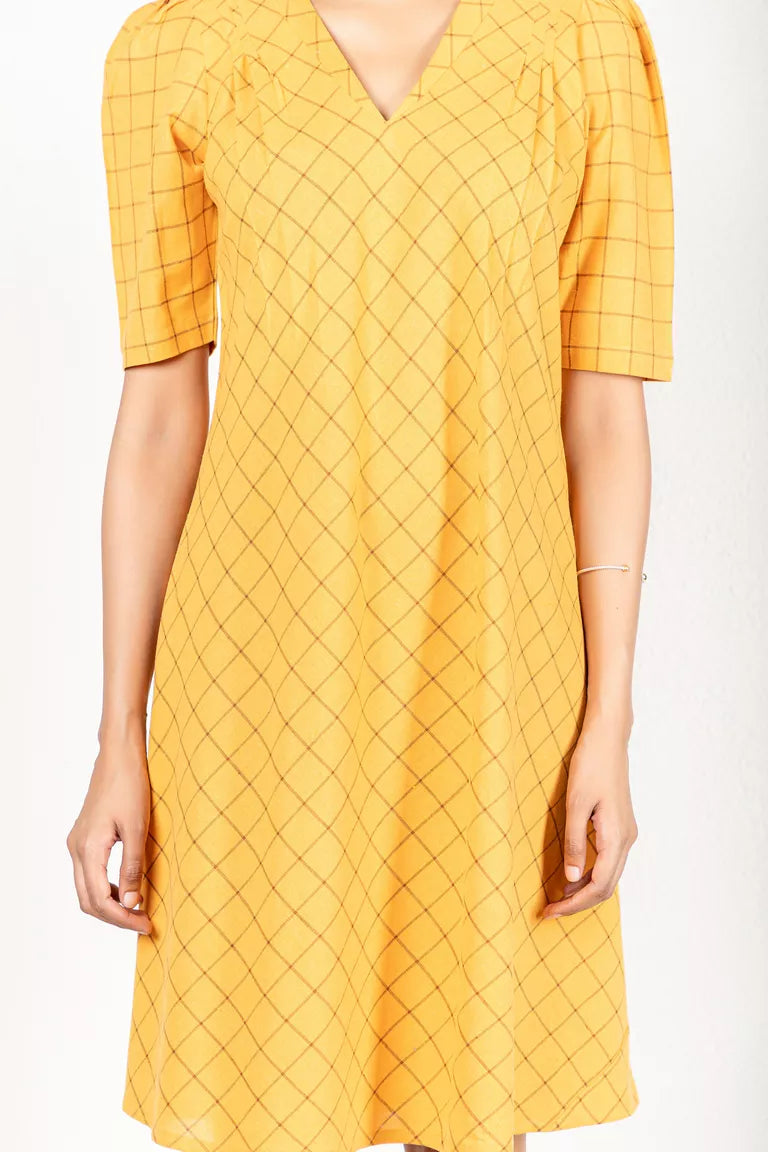 Mustard Yellow Woven Checked Dress