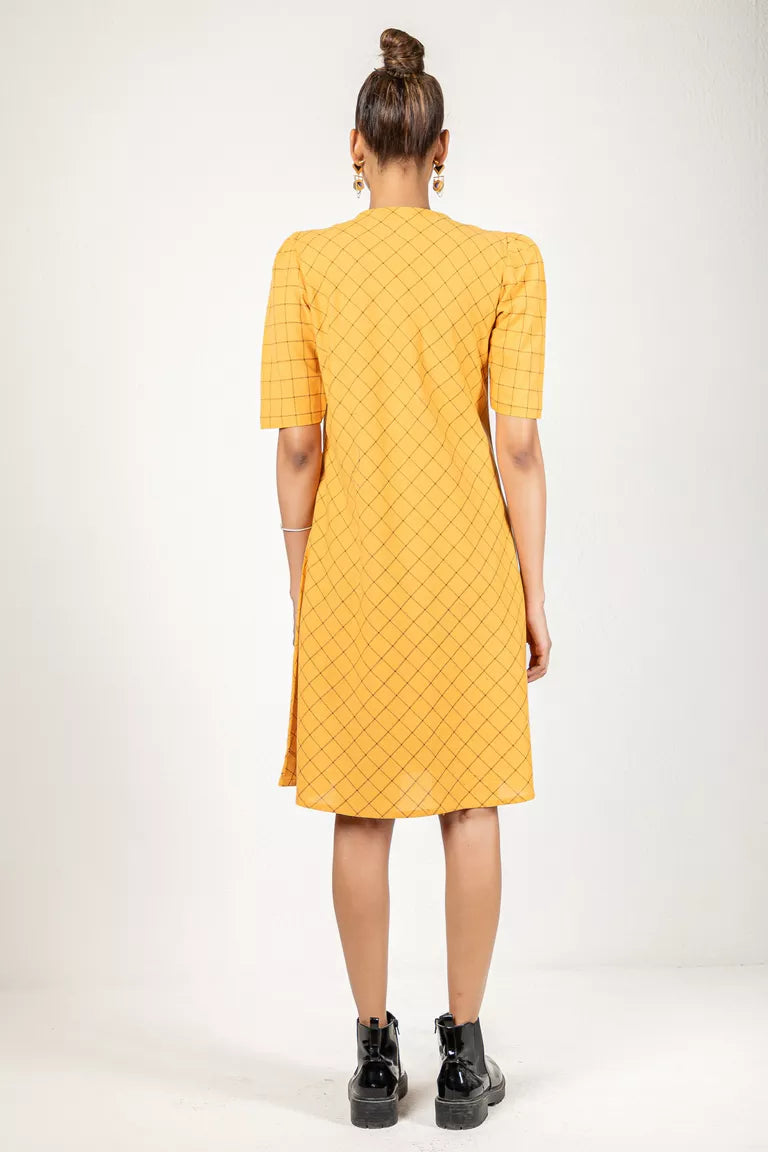 Mustard Yellow Woven Checked Dress