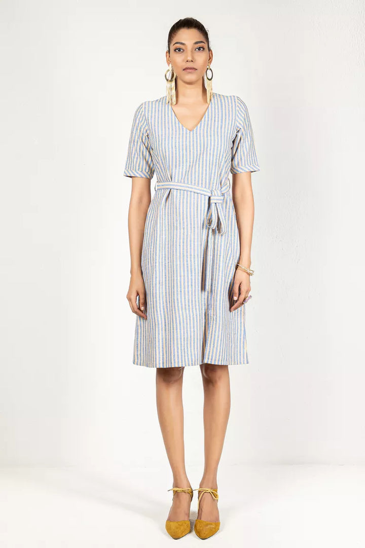 Blue & Yellow Woven Striped Dress