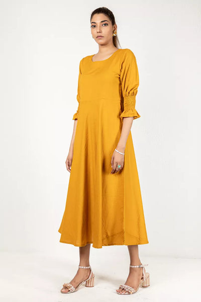 Mustard Cotton Flax Dress