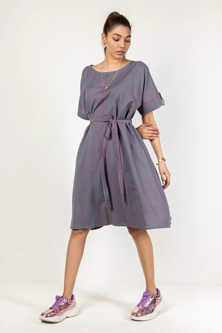 Grey Cotton Flax Dress