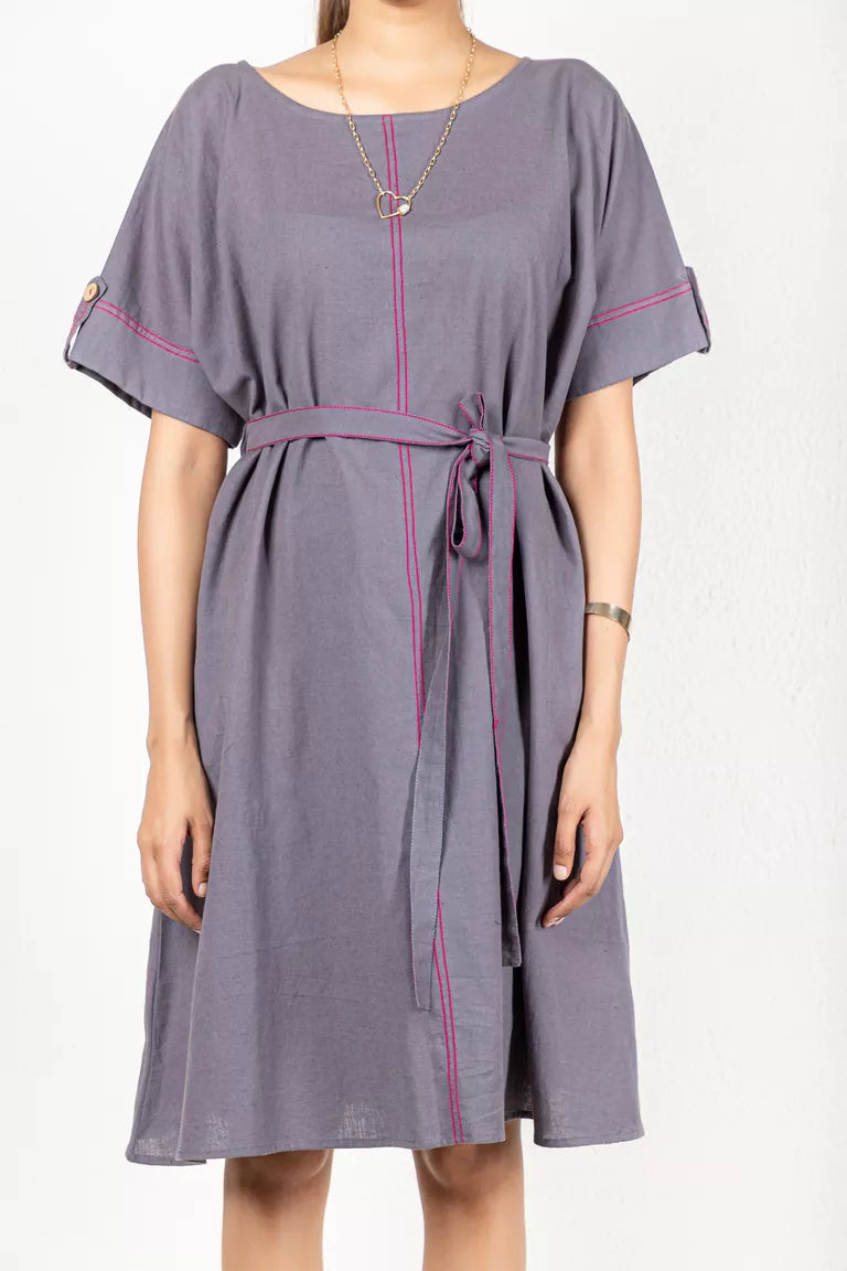 Grey Cotton Flax Dress