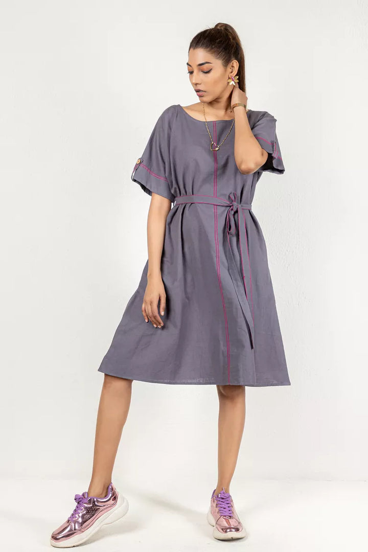 Grey Cotton Flax Dress