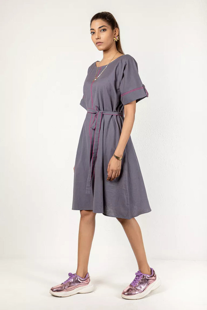 Grey Cotton Flax Dress