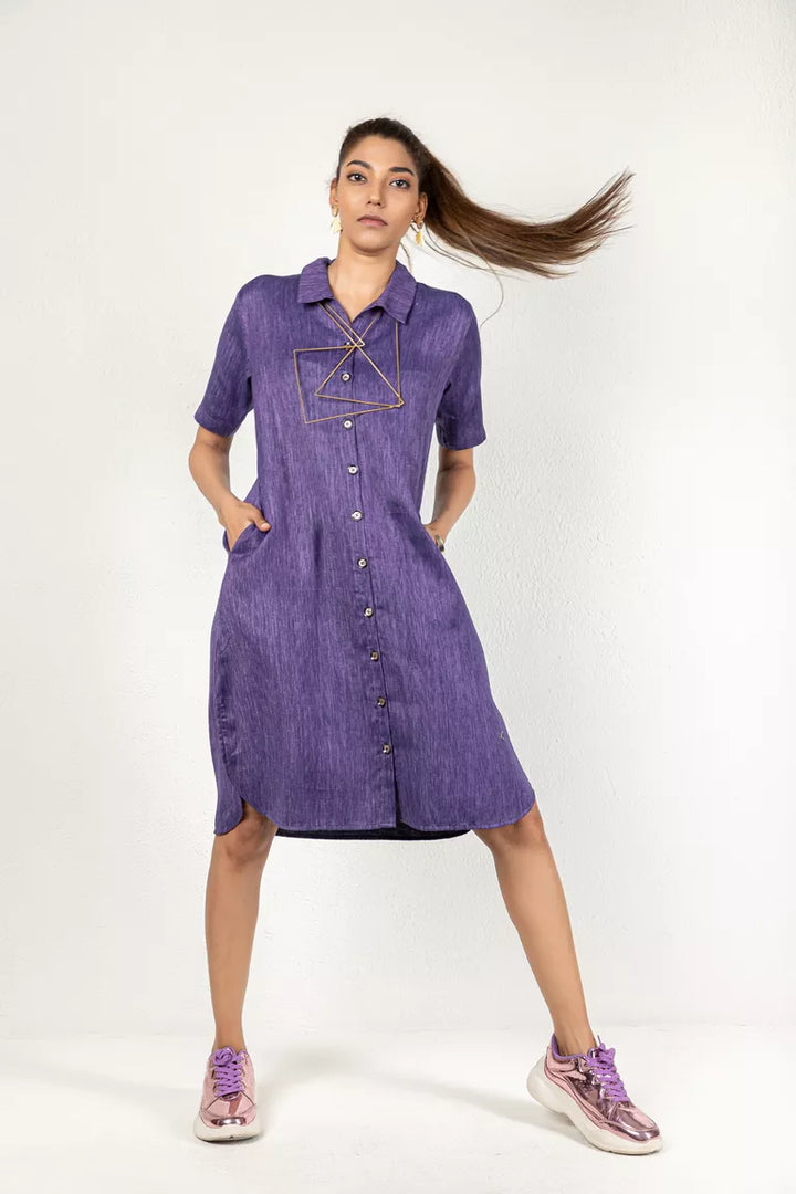 Two-Tone Yarn Dyed Purple Cotton Dress