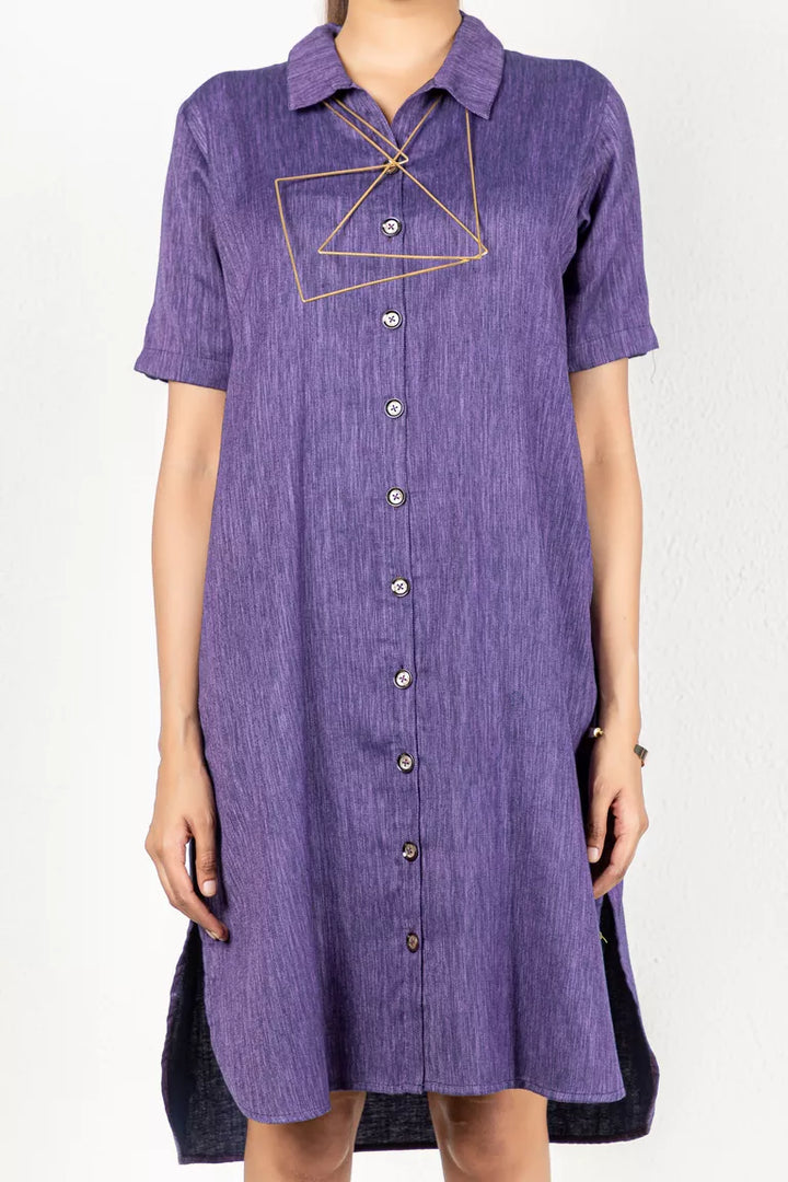 Two-Tone Yarn Dyed Purple Cotton Dress