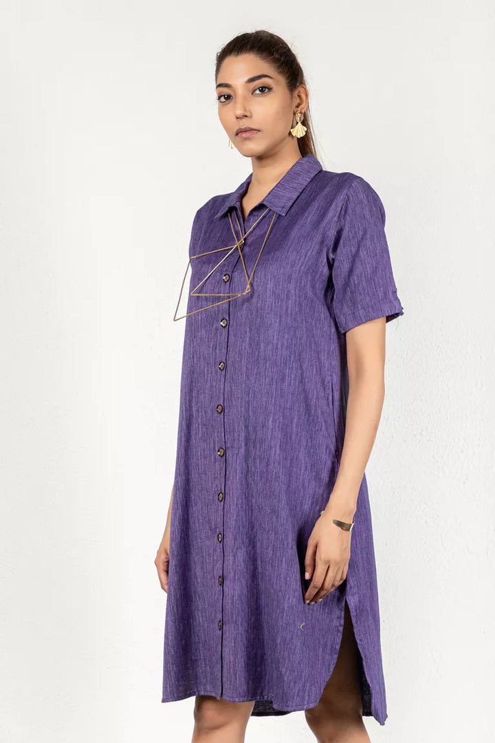 Two-Tone Yarn Dyed Purple Cotton Dress