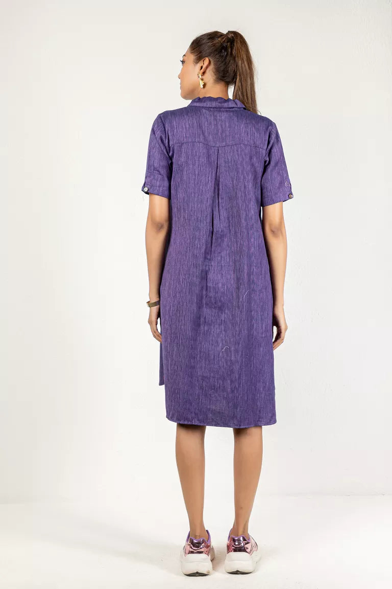 Two-Tone Yarn Dyed Purple Cotton Dress