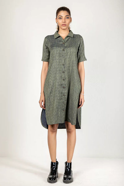 Two-Tone Yarn Dyed Blue-Green Cotton Dress