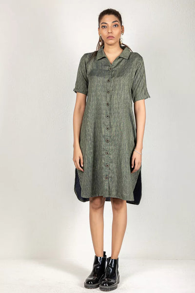 Two-Tone Yarn Dyed Blue-Green Cotton Dress