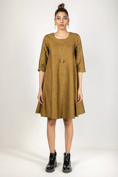 Two-Tone Yarn Dyed Mustard Cotton Dress