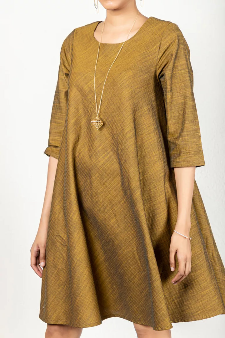 Two-Tone Yarn Dyed Mustard Cotton Dress