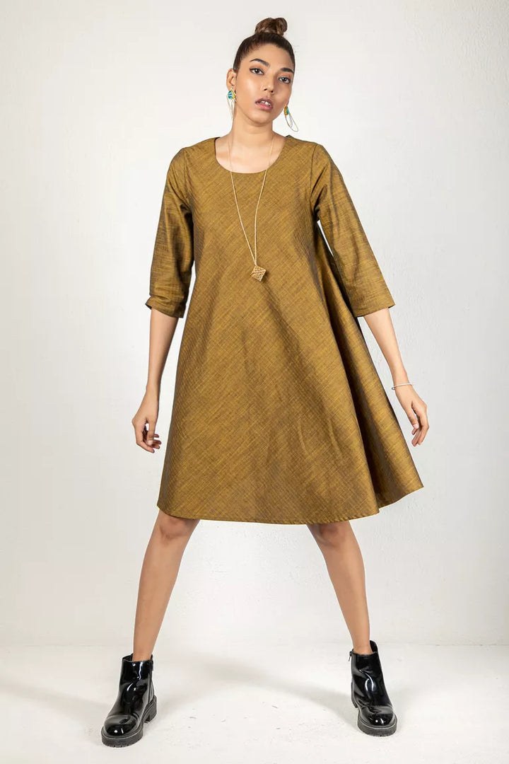 Two-Tone Yarn Dyed Mustard Cotton Dress