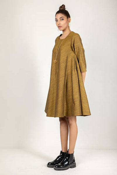 Two-Tone Yarn Dyed Mustard Cotton Dress