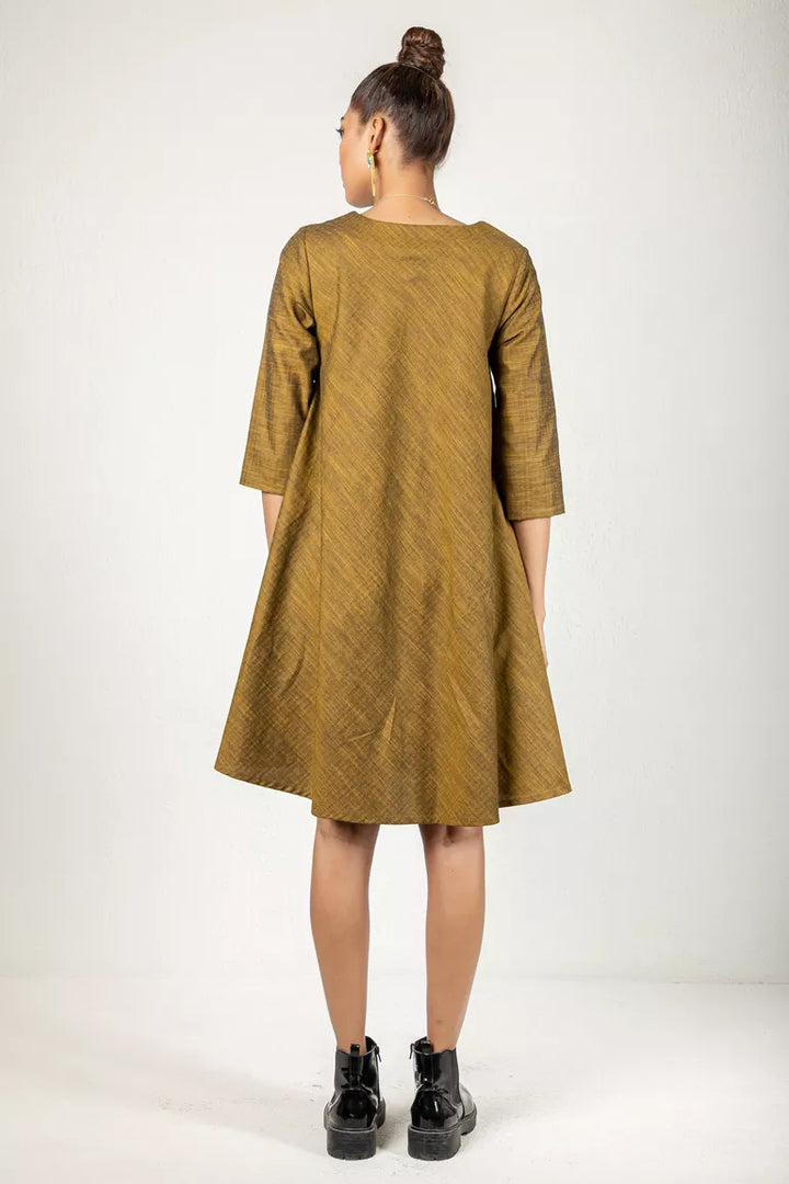 Two-Tone Yarn Dyed Mustard Cotton Dress