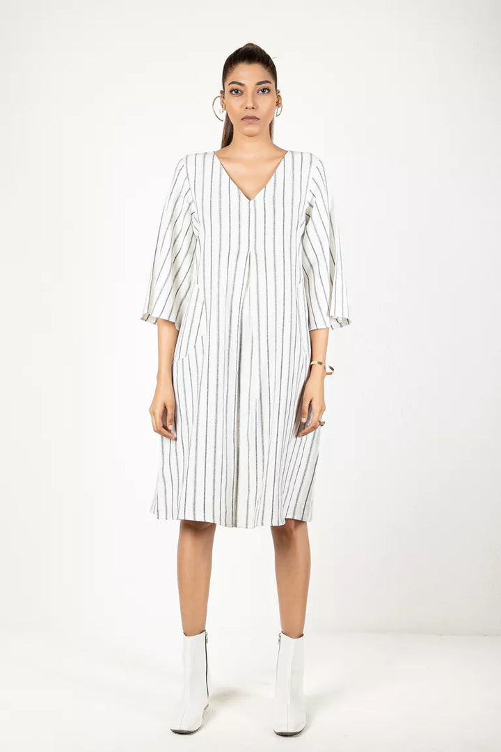 Off-White Striped Linen Dress