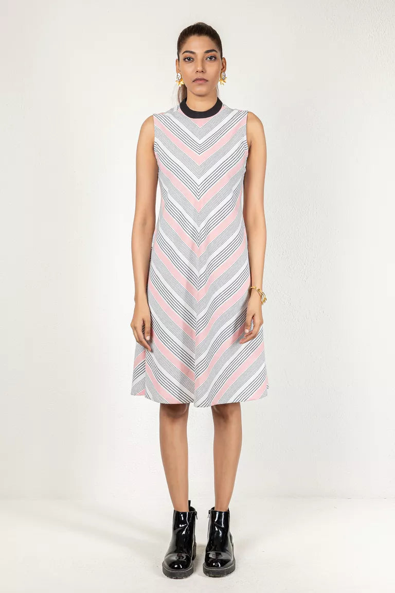 Off-White & Pink Cotton Striped Dress