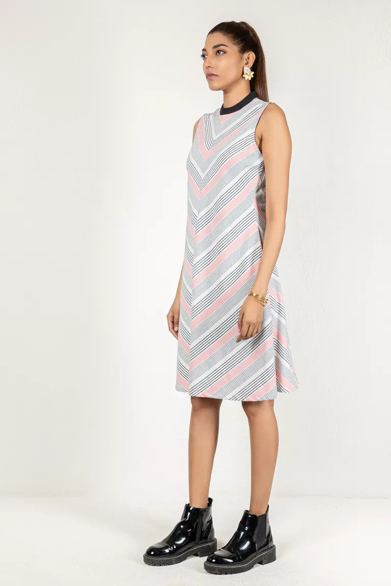 Off-White & Pink Cotton Striped Dress