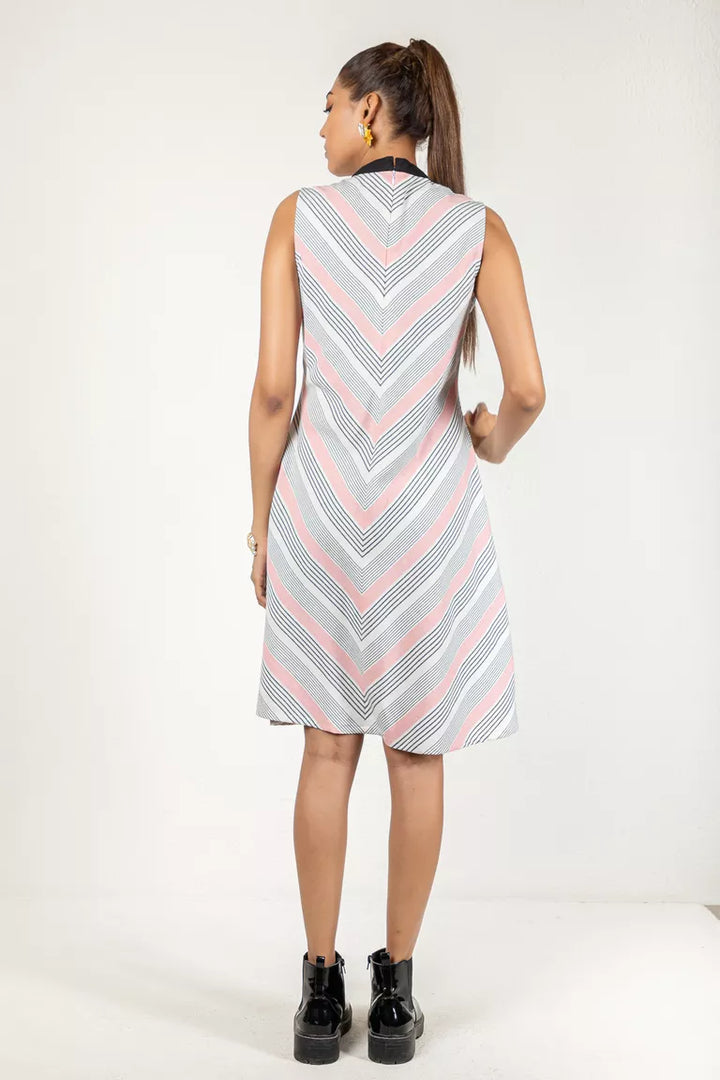 Off-White & Pink Cotton Striped Dress