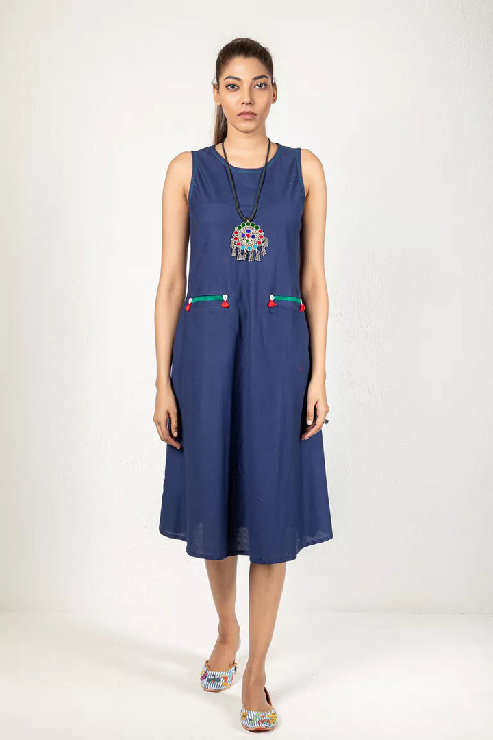 Navy Blue Color Cotton Dress