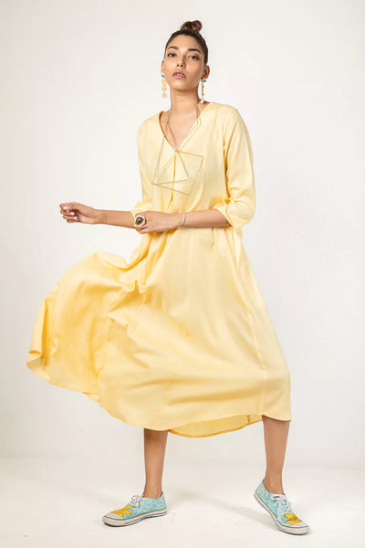 V-Neck Yellow Dress