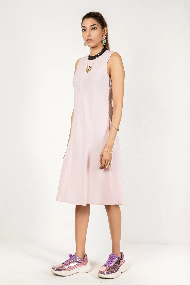 Baby Pink Polo Neck Linen Bamboo Dress