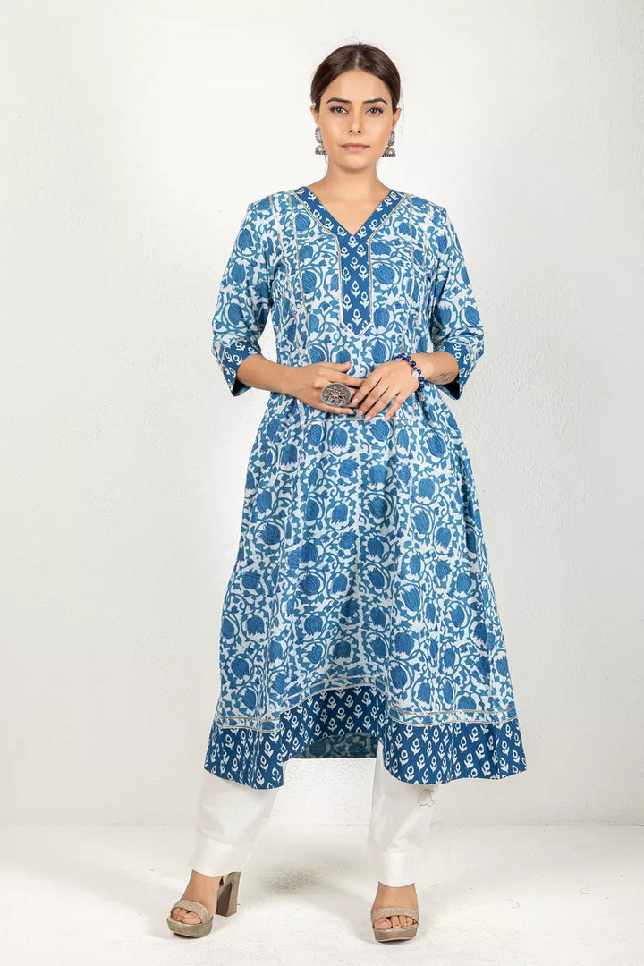 Indigo Hand Block Dabu Print Blue Kurta