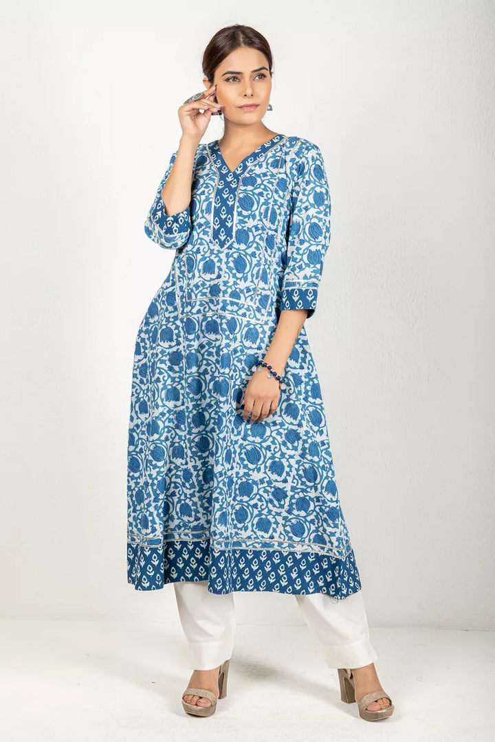 Indigo Hand Block Dabu Print Blue Kurta