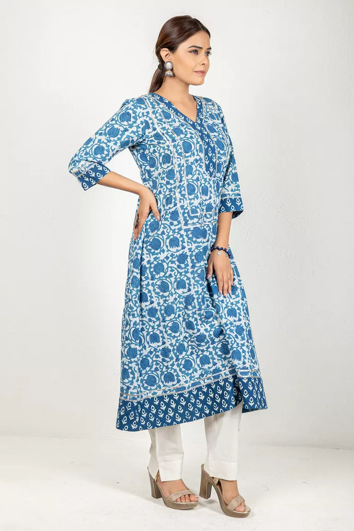 Indigo Hand Block Dabu Print Blue Kurta