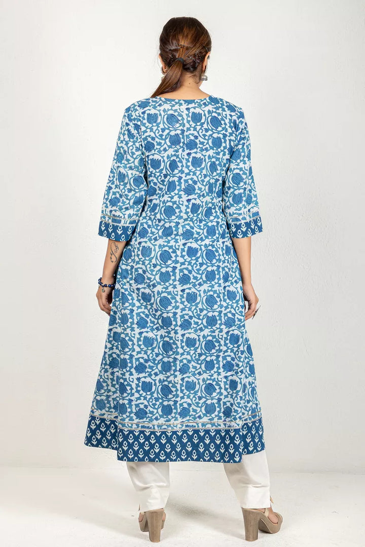 Indigo Hand Block Dabu Print Blue Kurta