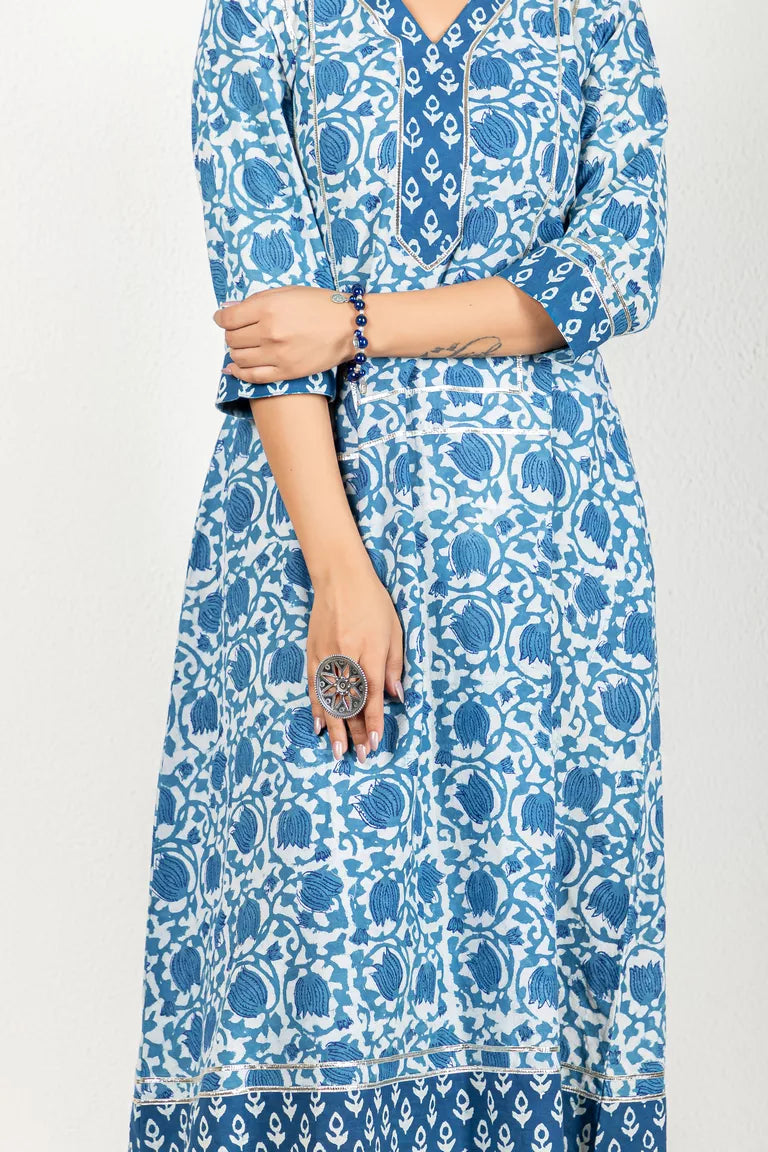 Indigo Hand Block Dabu Print Blue Kurta