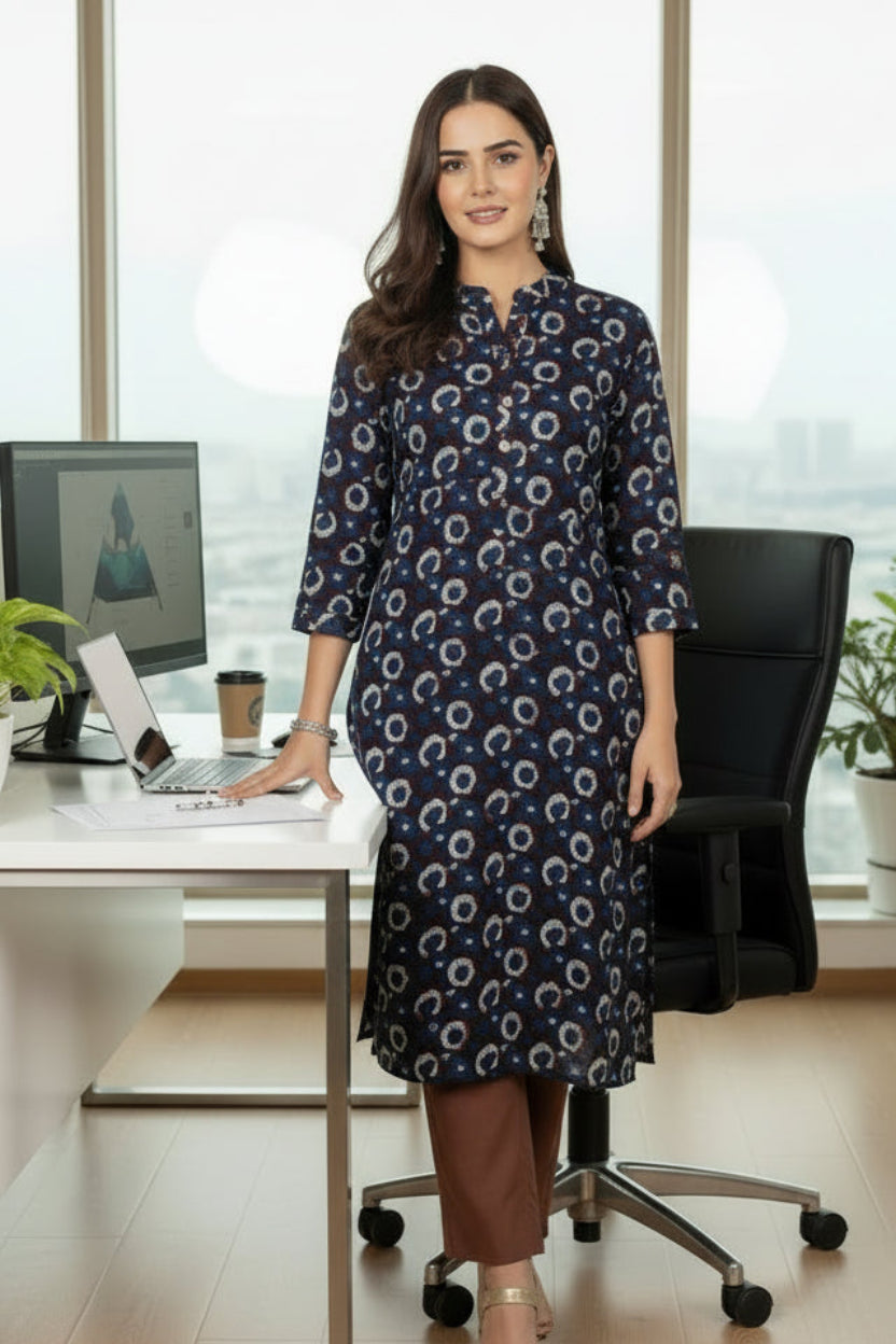 
                Indigo & Maroon Hand Block Jahota Print Kurta
              