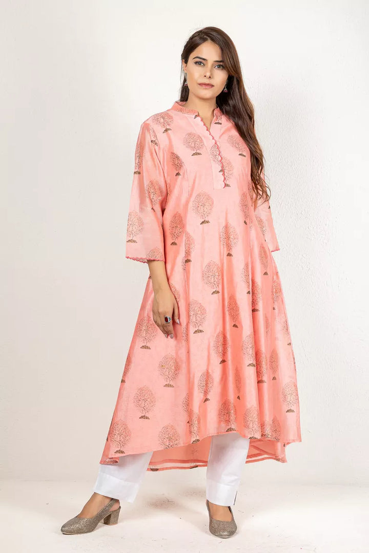 Carrot Pink Chanderi Kurta