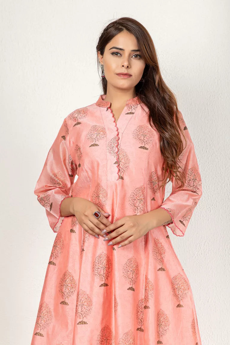 Carrot Pink Chanderi Kurta