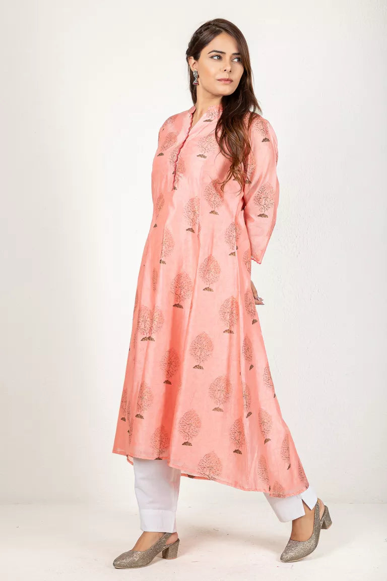 Carrot Pink Chanderi Kurta