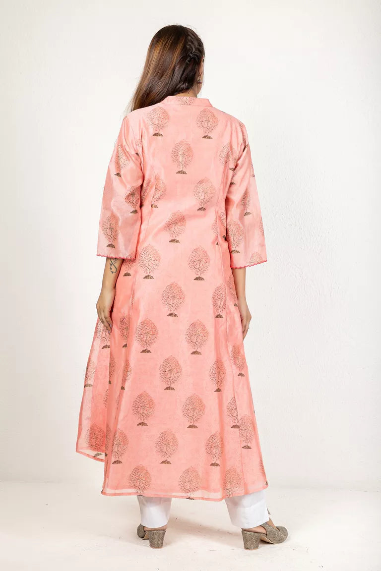 Carrot Pink Chanderi Kurta