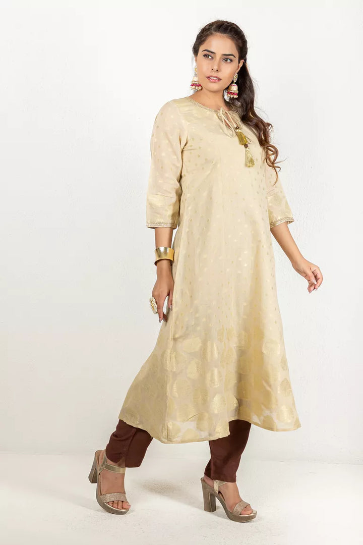 Beige & Gold Chanderi Kurta