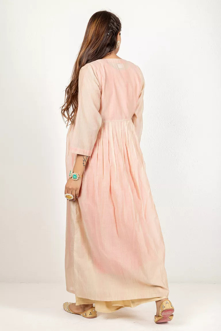 Beige and Carrot Pink Chanderi Kurta for Women