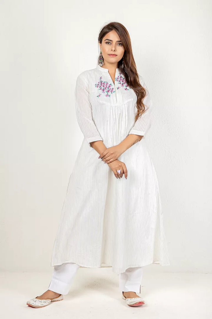 Off-White & Pale Blue Chanderi Kurta