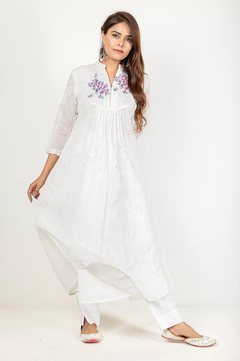 Off-White & Pale Blue Chanderi Kurta