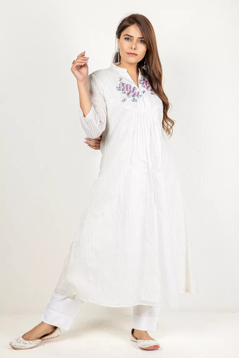 Off-White & Pale Blue Chanderi Kurta