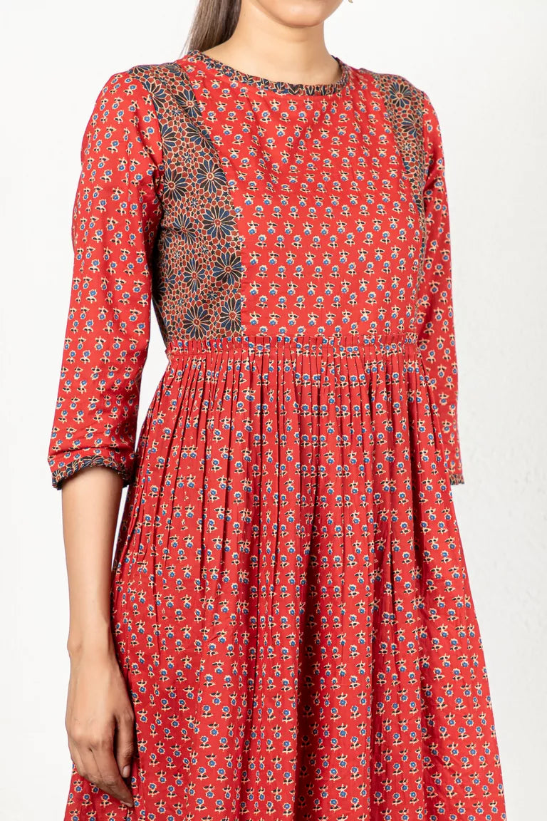 Maroon Cotton Printed Kurta Dress