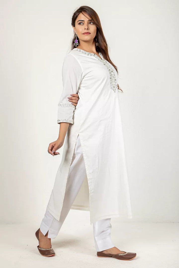 Off-White 3/4 Sleeves Cotton Kurta